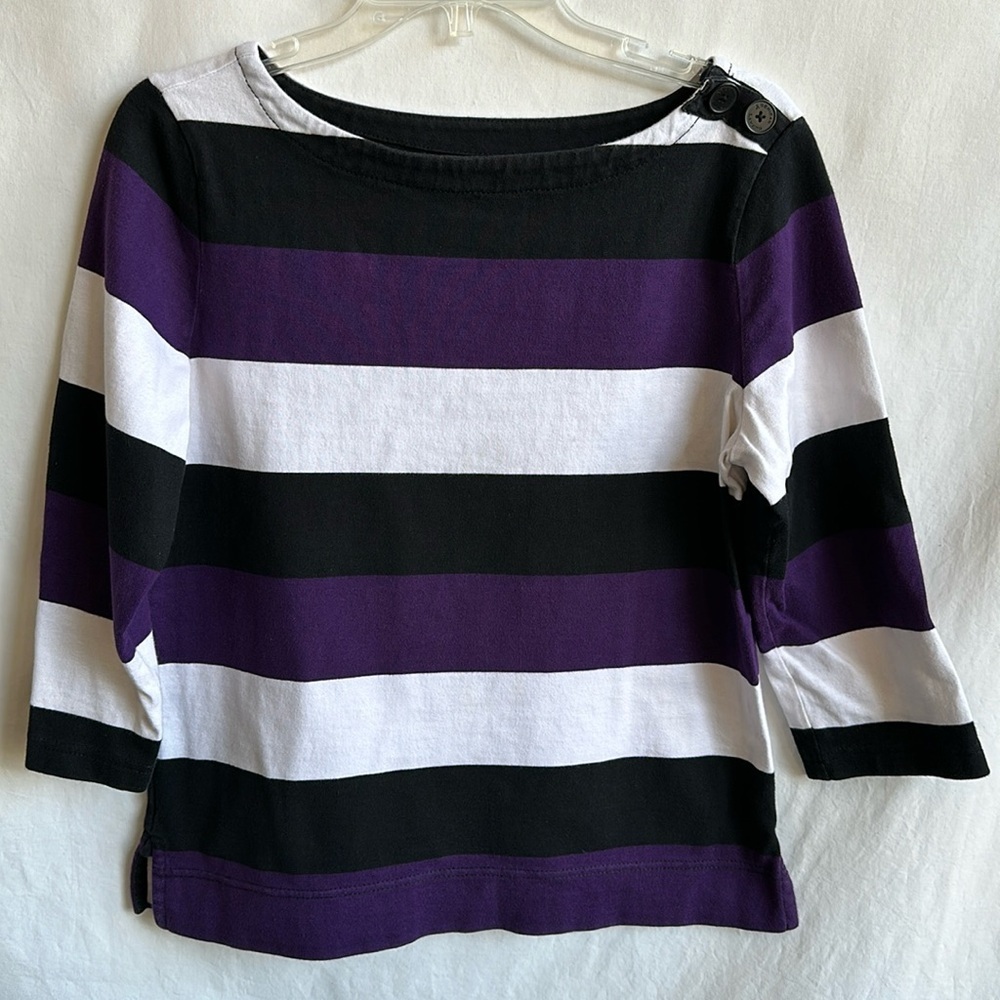 American Living black/white/purple rugby stripe top, size L